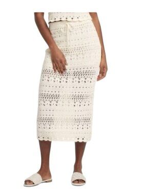 Universal Thread Womens Cream Crochet Midi Skirt With Lining & Drawstring Waist